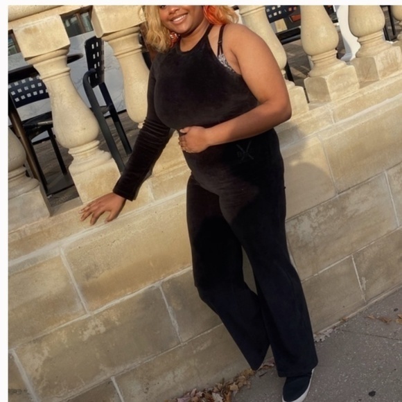 dayabyzendaya Pants - daya by Zendaya One Shoulder Velour Jumpsuit Black Size Large